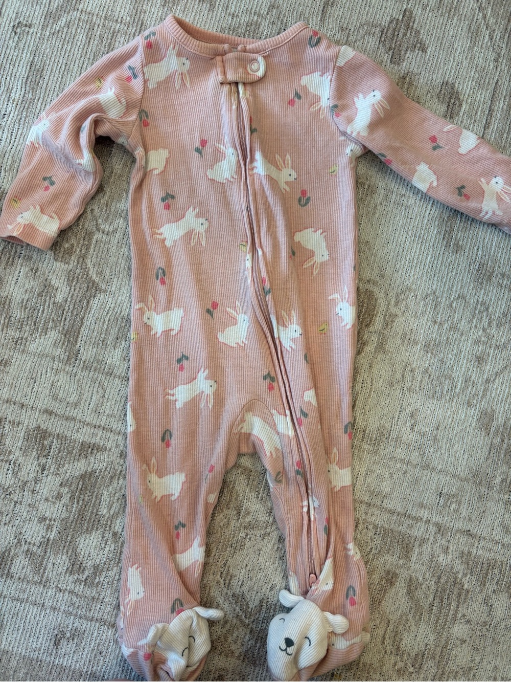 Carter's Pink Bunny Print Footed One-Piece